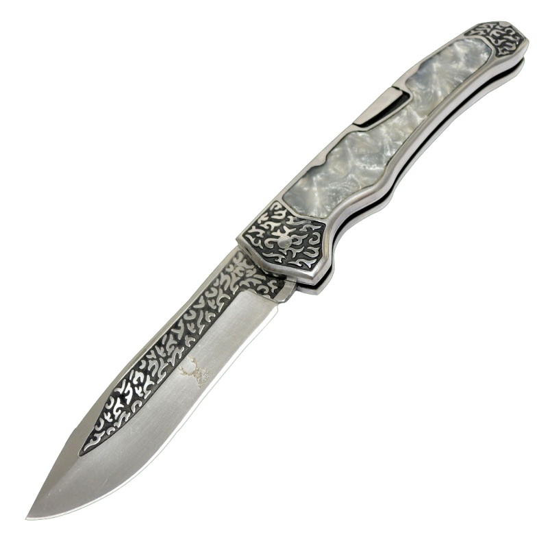 Theboneedge 9" Classic Western Folding Knife Stainless Steel Blade Pearl Handle