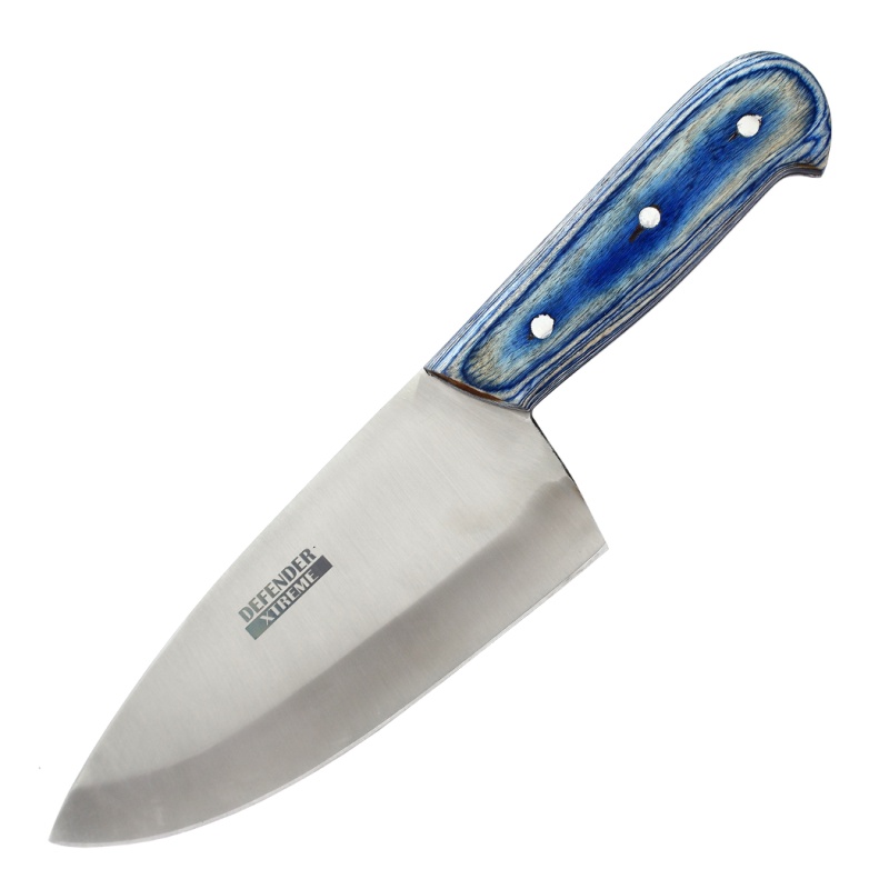 10" Defender Xtreme Butcher Knife Stainless Steel Blade With Blue Wood Handle