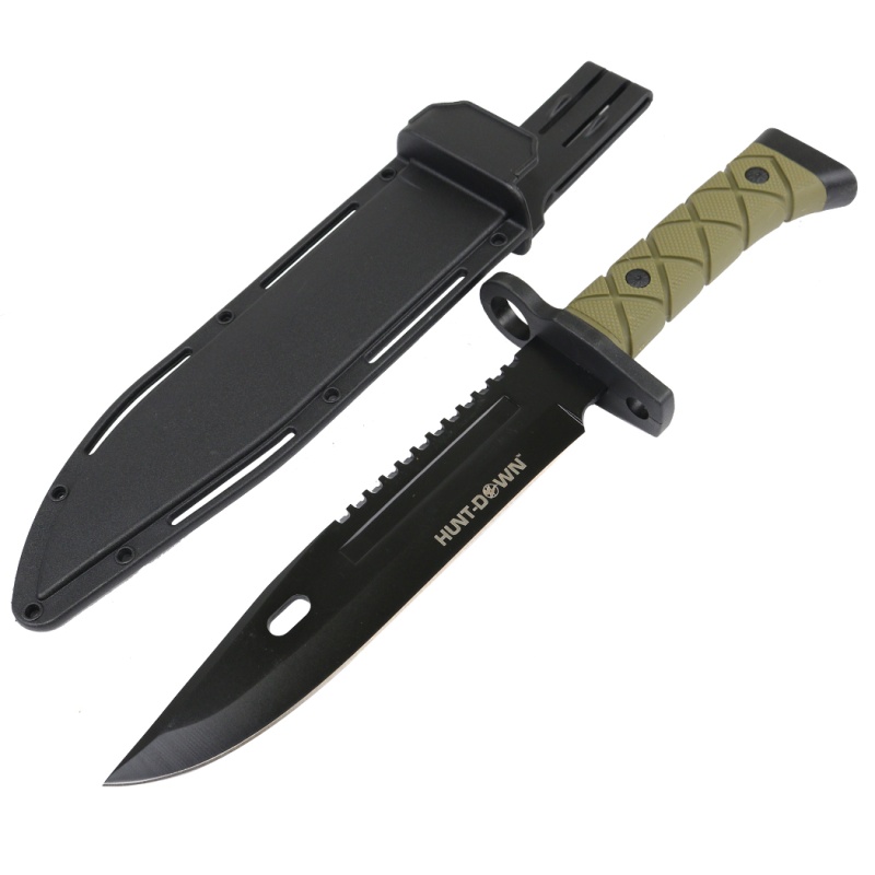 Hunt-Down 14.5" Tactical Hunting Knife Abs Handle 3Cr13 Stainless Steel Green