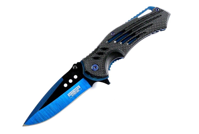 Defender Xtreme Blue 8.75" Spring Assisted Tactical Folding Knife 3Cr13 Steel