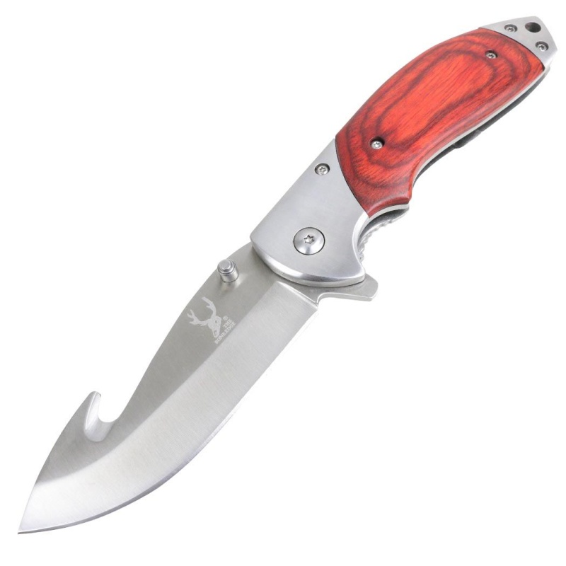 Theboneedge 8.5" Spring Assisted Folding Knife Red Wood Handle With Belt Clip