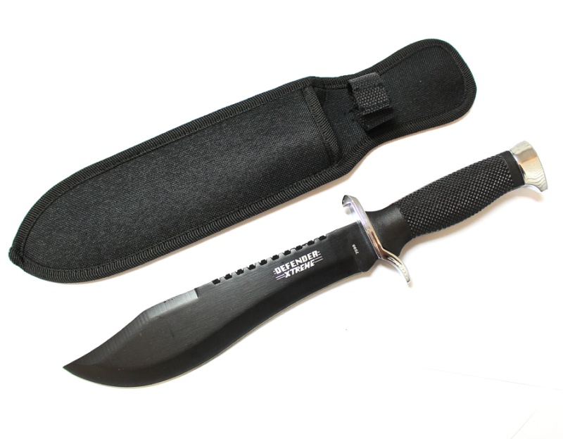 13" Defender Xtreme Serrated Blade All Black Hunting Knife With Sheath