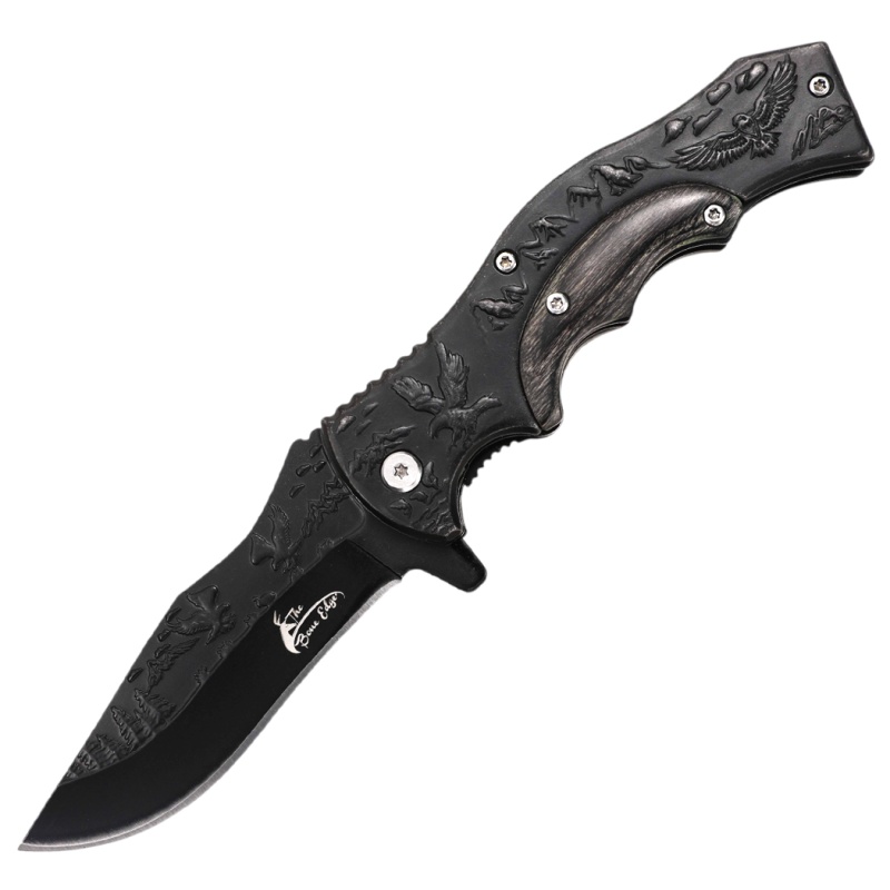 Theboneedge 4.75" Tactical Folding Knife – Eagle Engraved Handle With Silver Wood Inlay