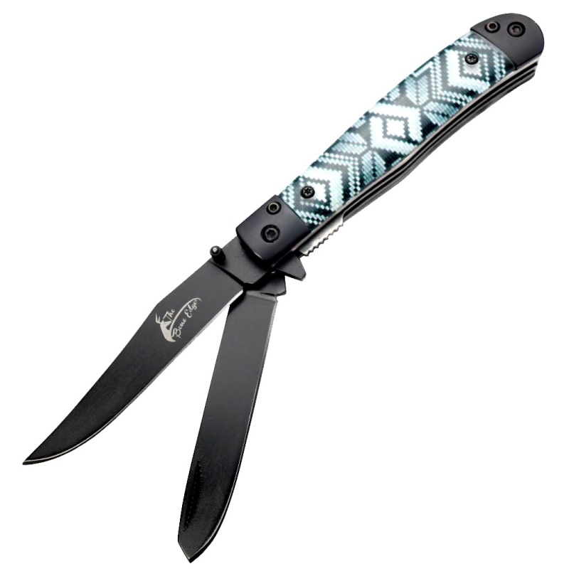 Theboneedge 7.5" All Black Double Blade Steel Bolster Pocket Folding Knife