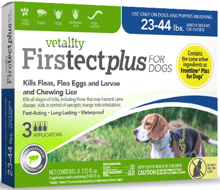 Vetality Firstect Plus 23-44# 3Pk - Flea and Tick Spot Treatment for Dogs