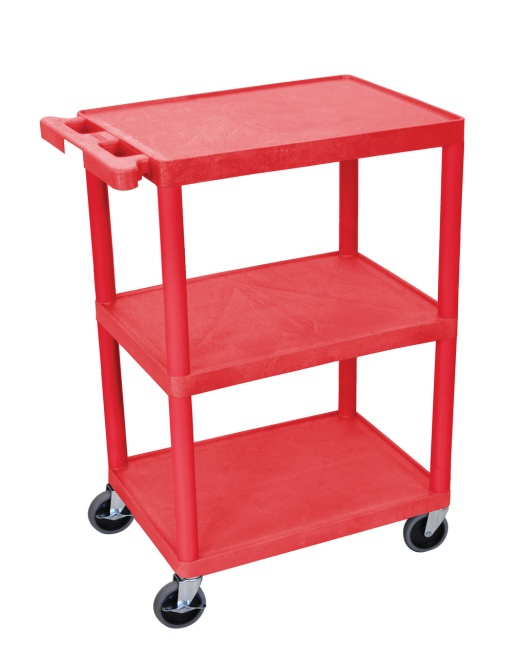 Red 34" H Plastic Cart with 3 Shelves - He34-Rd