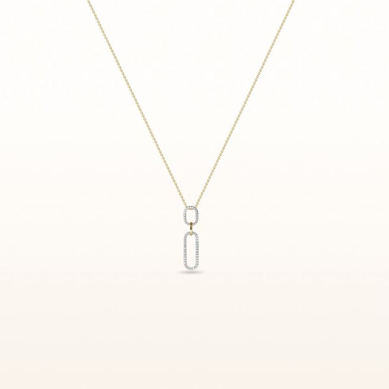 Double Drop Diamond Paperclip Pendant In 14Kt Yellow And White Gold