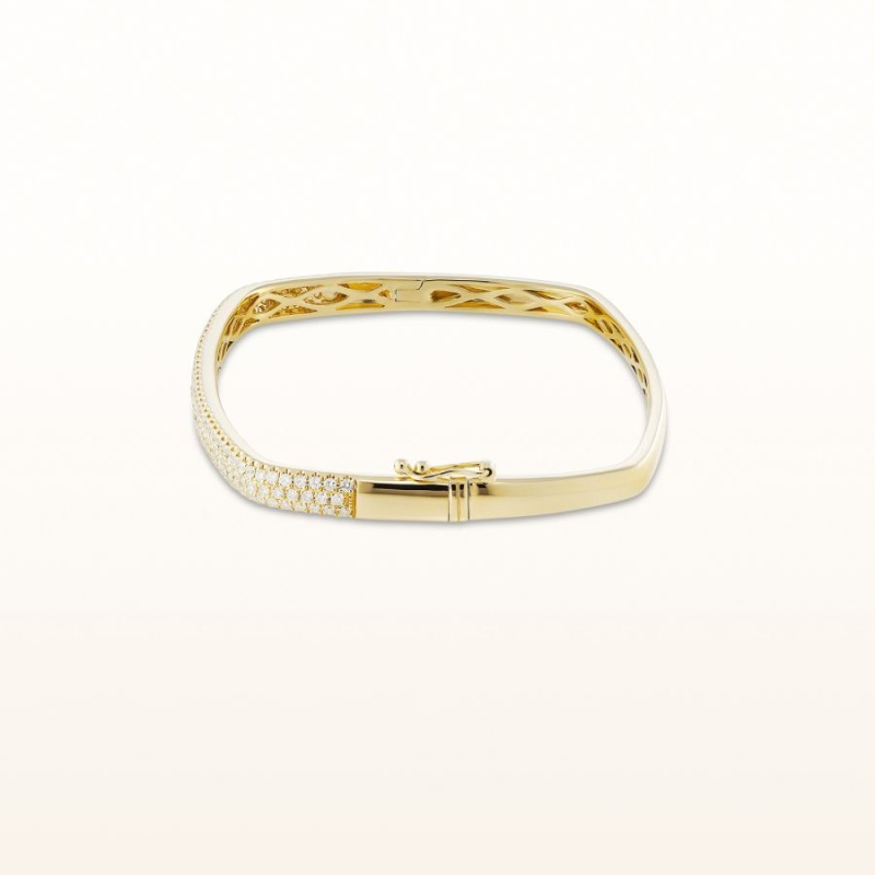 Square Shaped Round Pave Diamond Hinged Bangle Bracelet In 14Kt Yellow Gold