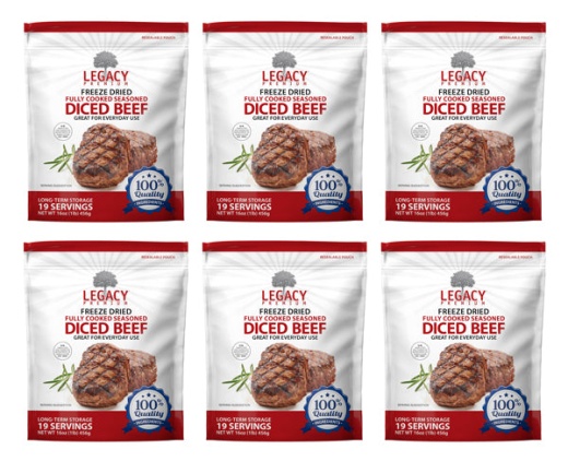 100% Usda Freeze Dried Beef Dices 6 Pack