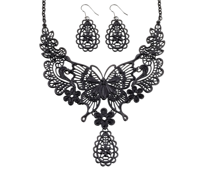 Black Butterfly Jewelry Set