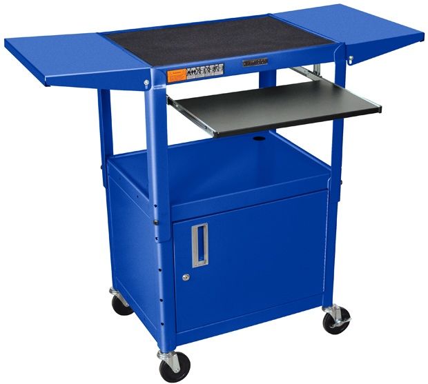 Adjustable-Height Steel Av Cart - Pullout Keyboard Tray, Cabinet, Drop Leaf