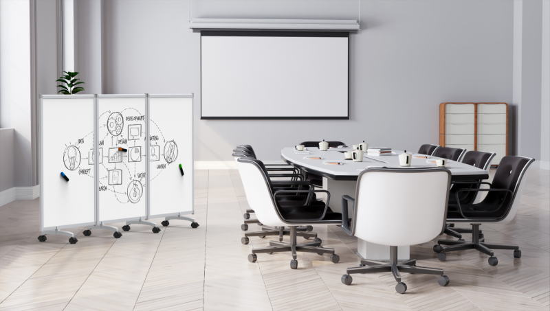 3-Panel Mobile Magnetic Whiteboard Room Divider