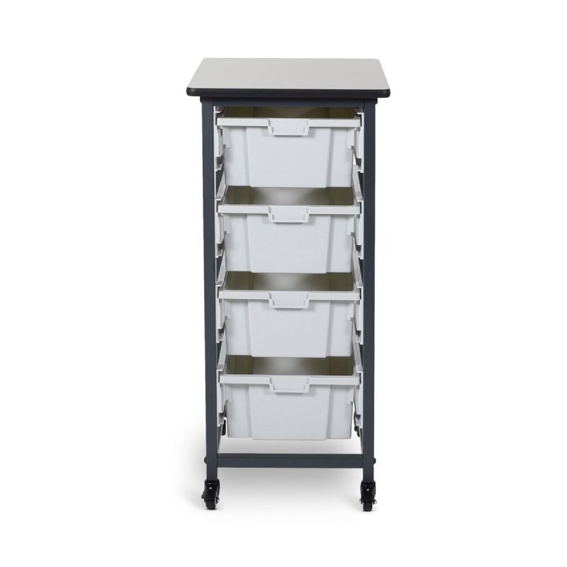 Mobile Bin Storage Unit Single Row With Large Gray Bins