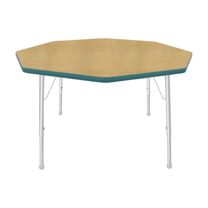 48" Octagon Table - Top Color: Maple, Edge Color: Teal