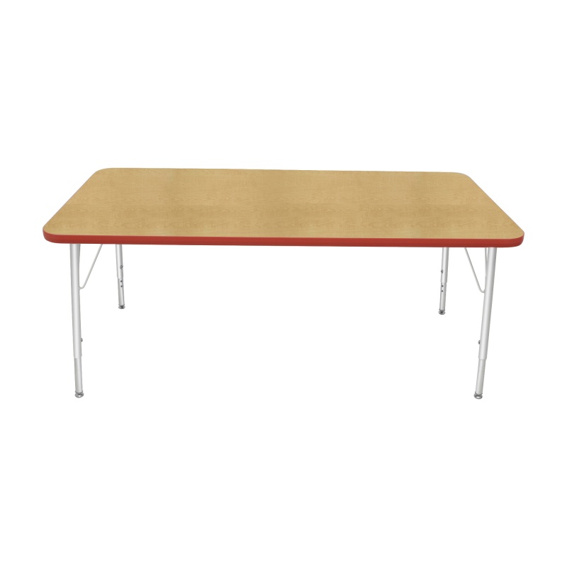 30" X 60" Rectangle Table - Top Color: Maple, Edge Color: Red