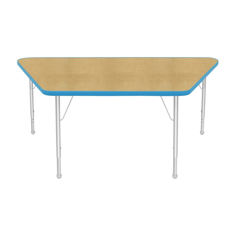 30" X 60" Trapezoid Table - Top Color: Maple, Edge Color: Bright Blue