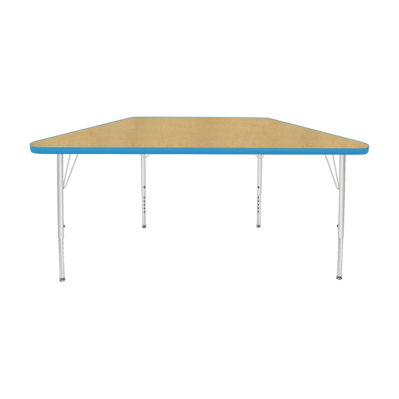 24" X 48" Trapezoid Table - Top Color: Maple, Edge Color: Bright Blue