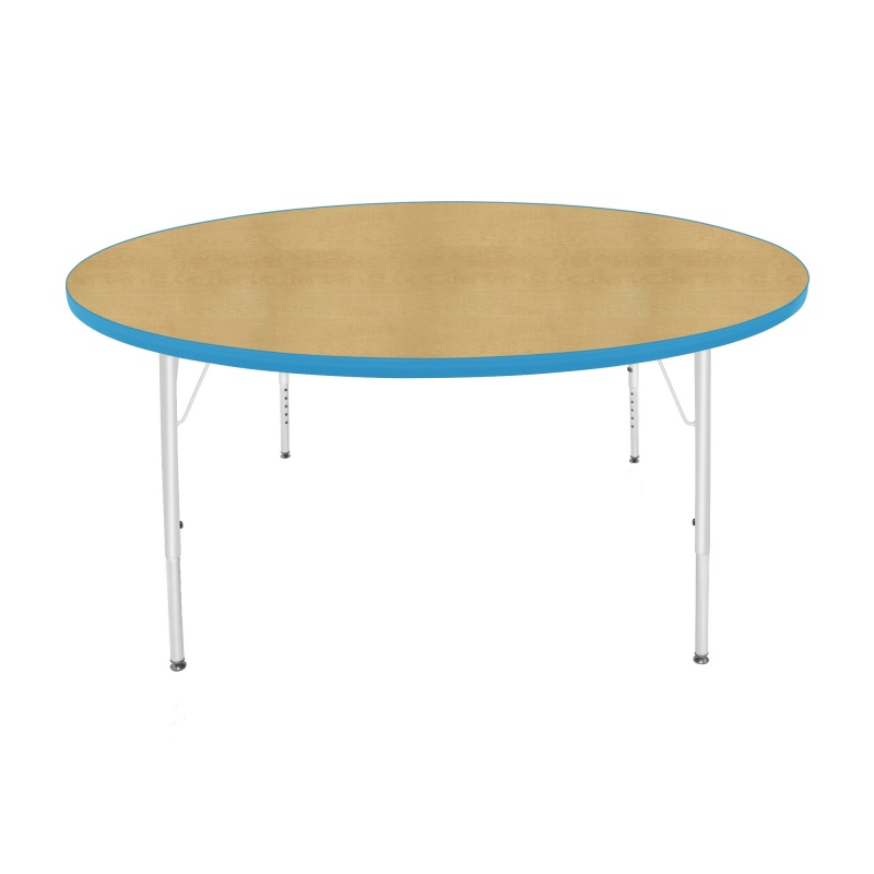 60" Round Table - Top Color: Maple, Edge Color: Bright Blue
