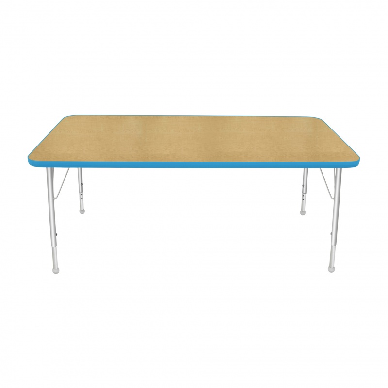 30" X 60" Rectangle Table - Top Color: Maple, Edge Color: Bright Blue