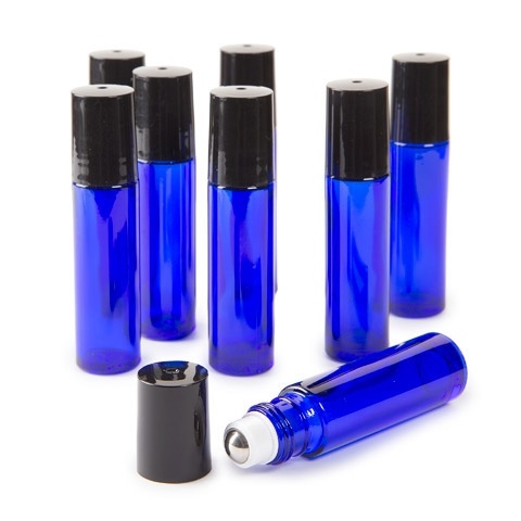 Darice® Blue Glass Roller Ball Bottles For Essential Oils - 8 Pieces