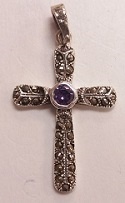 Marcasite/Cubic Zirconia Purple Cross Pendant/Charm