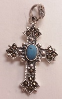 Marcasite /Semi-Precious Turquoise Cross Pendant/Charm