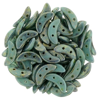 Czechmates 2-Hole Crescent Bead - 3Mm X 10Mm - Turquoise Bronze Picasso