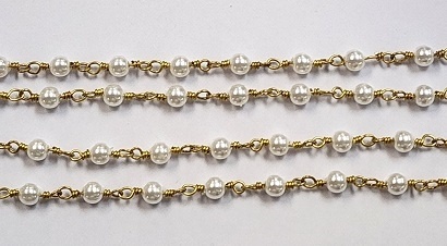 4Mm Glass Pearl Rosary Chain - White/Gold