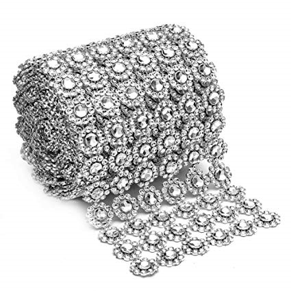 Silver Flower Shape Mesh Ribbon - 4" X 10 Yards