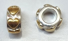 Sterling Large Hole Bead - #317 Row Of Hearts W/ 14Kgp