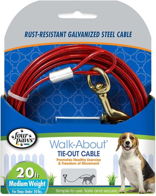 Four Paws Dog Tie Out Cable - Medium Weight - Red(20")