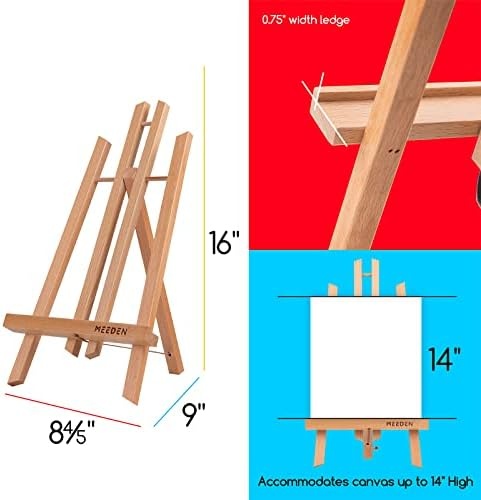 Meeden 12 Pack 16 Inch Tabletop Easels, Beech Wood Display Easel, Easel  Stand For Painting,Tripod, Painting Party Easel, Kids Student Desktop Easel  For Painting, Portable Canvas,Sign Holder