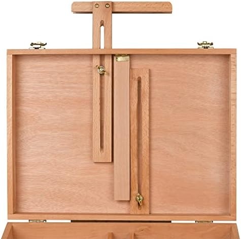 Meeden Table Easel Box, Adjustable Beech Wood Tabletop Sketchbox Easel With Two Canvas Holders, Table Art Easel For Painting Canvas 28'' Max, Art Paint Easel Storage Box For Drawing And Sketching