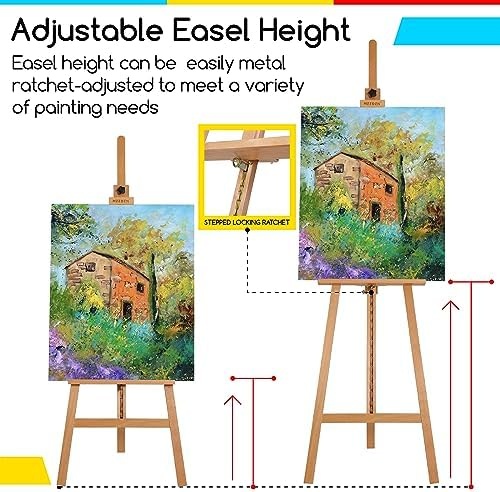 Meeden Easel Stand For Painting, Wooden Easel, Art Easel, Solid Beech Wood  Easel, Painting Easel For Adults, Adjustable Easel From 57-76And Working  Angles, Hold Canvas Up To 43 Inches, Natural