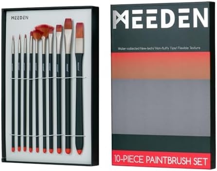 Meeden Art Paint Brushes Set, 10 Pcs Long Handled Professional Paint Brushes For Acrylic,Watercolor Painting, Soft Nylon Acrylic Paint Brushes Of Flat,Fan,Angle,Filbert, Detail With Storage Box