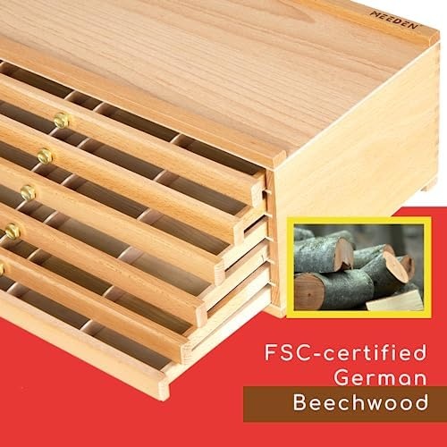 3 Drawer Beechwood Artist Storage Supply Tool Box - 7 Elements