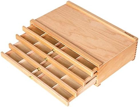 Meeden 4-Drawer Artist Supply Storage Box - Portable Beech Wood Artist Pencil & Brush Storage Box