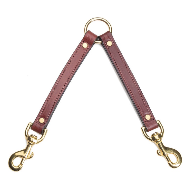 Leather Two Dog Coupler - Chestnut - 13 Inch