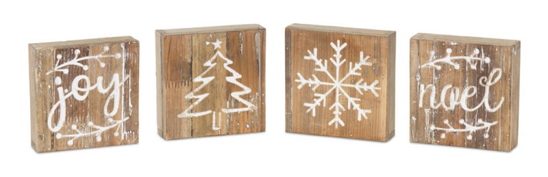Christmas Plaque (Set of 8) 6”Sq Wood