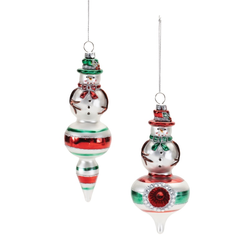 Snowman Drop Ornament (2 Asst) 5.5"H, 6.5"H Glass