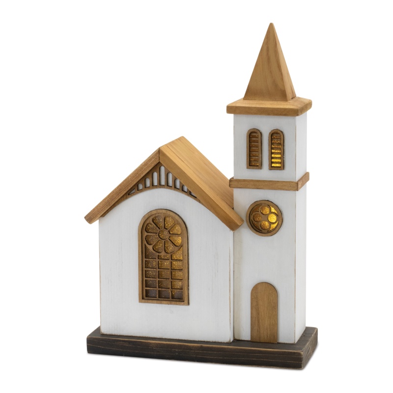 12”H Wood LED Church