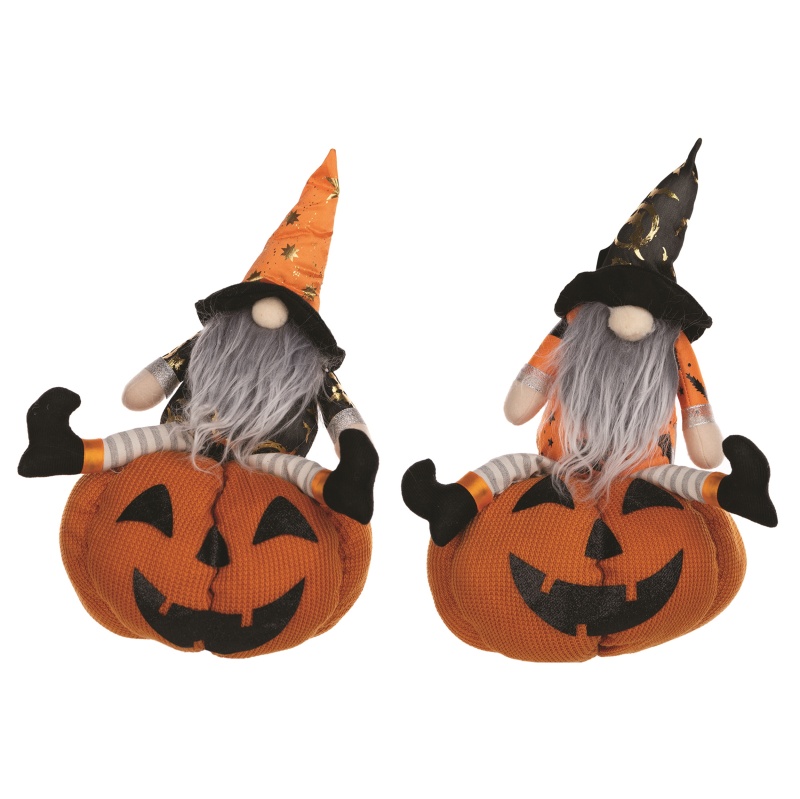 Gnome on Pumpkin Set of 2, 14”H Fabric