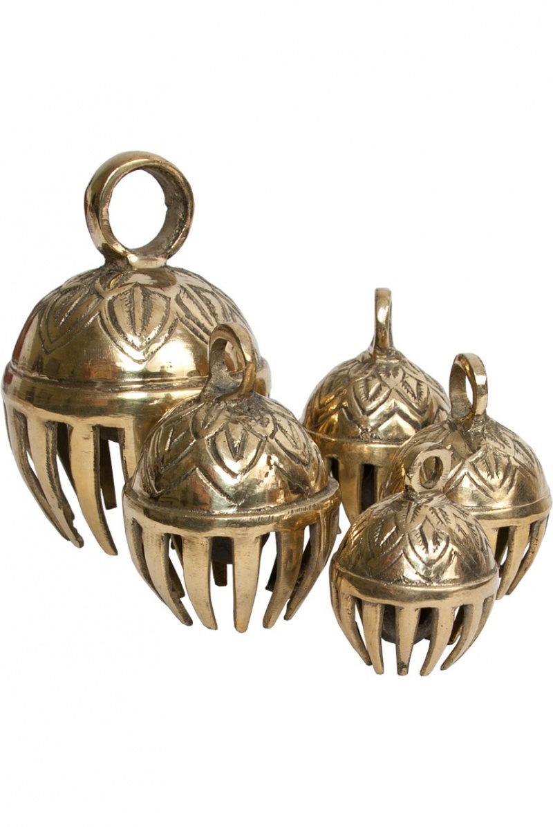 Dobani Graduated Solid Brass Elephant Bells 5-Piece 1.5-To-3"