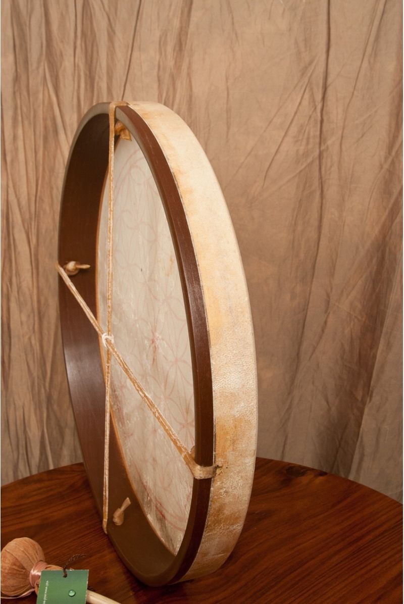 Dobani Pretuned Goatskin Head Wood Frame Drum W/ Beater 18"X2" Circle Of Life