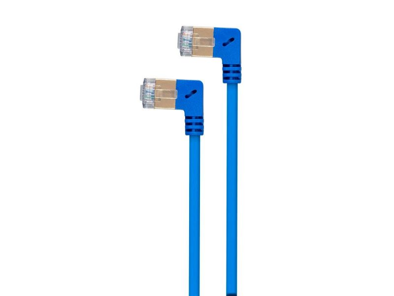 Monoprice Slimrun Cat6a 90 Degree 36Awg S/Stp Ethernet Network Cable, 2Ft Blue