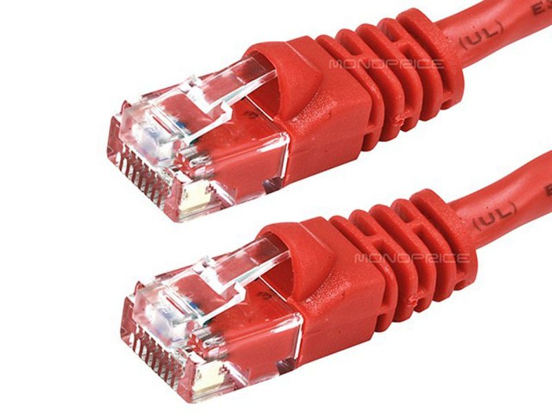 Monoprice Cat6 Ethernet Patch Cable - Snagless Rj45, Stranded, 550Mhz, Utp, Pure Bare Copper Wire, Crossover, 24Awg, 7Ft, Red