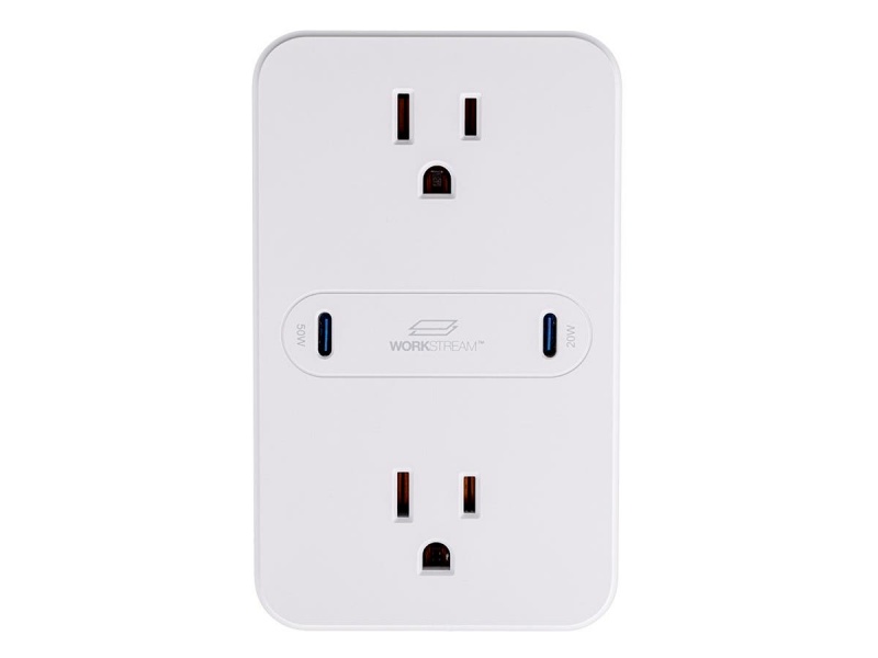 Workstream 2-Outlet Wall Tap Power Strip Surge Protector With Usb-C Pd 50W + 20W Power Delivery
