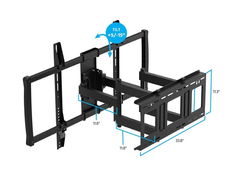 Monoprice Ez Series Full-Motion Articulating Tv Wall Mount Bracket For Wide Tvs 60In To 100In, Max Weight 176 Lbs, Extends From 2.8In To 24.6In, Vesa Up To 900X600, Concrete And Brick, Ul Certified
