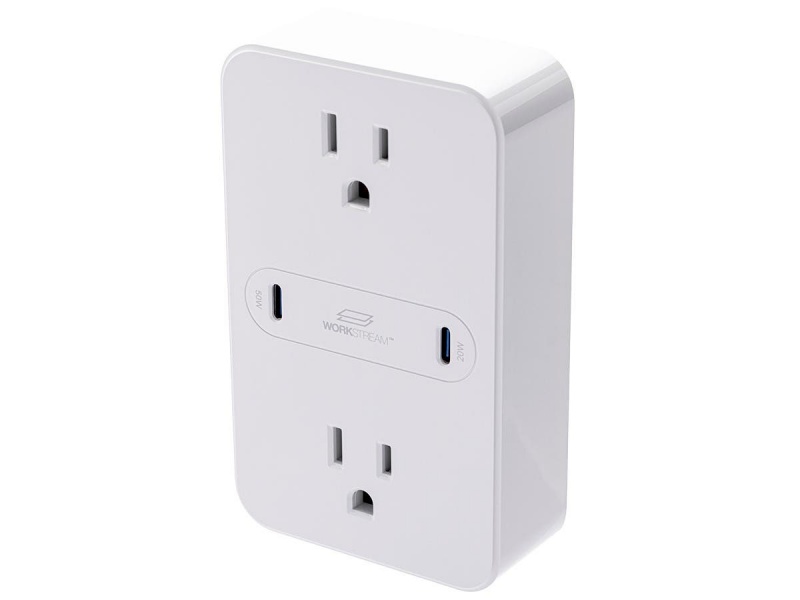 Workstream 2-Outlet Wall Tap Power Strip Surge Protector With Usb-C Pd 50W + 20W Power Delivery