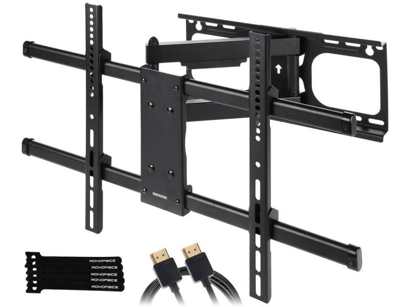 Monoprice Cornerstone Series Corner Friendly Full-Motion Articulating Tv Wall Mount Bracket For Tvs 37In To 70In, Max Weight 132 Lbs, Extension Range Of 2.7In To 24.2In, Vesa Patterns Up To 600X400